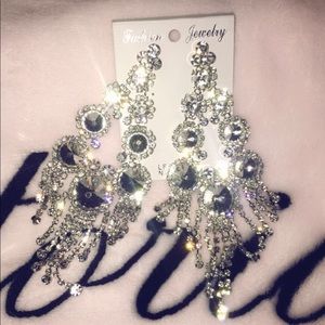 Beautiful Silver Blinged Out Chandelier Earrings